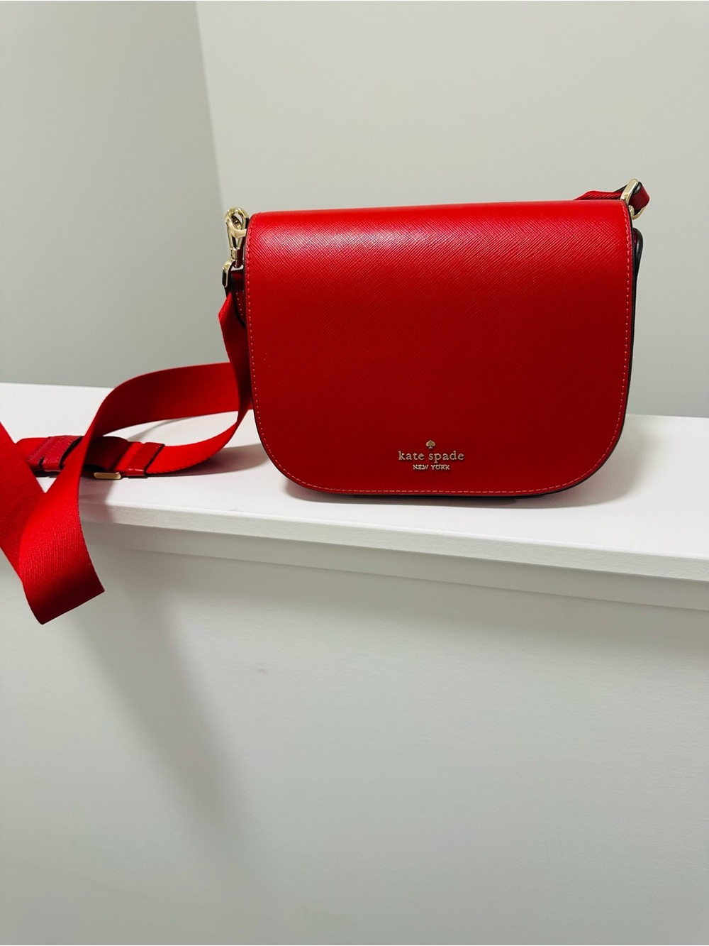 kate spade Red Saffiano Crossbody Saddle Bag